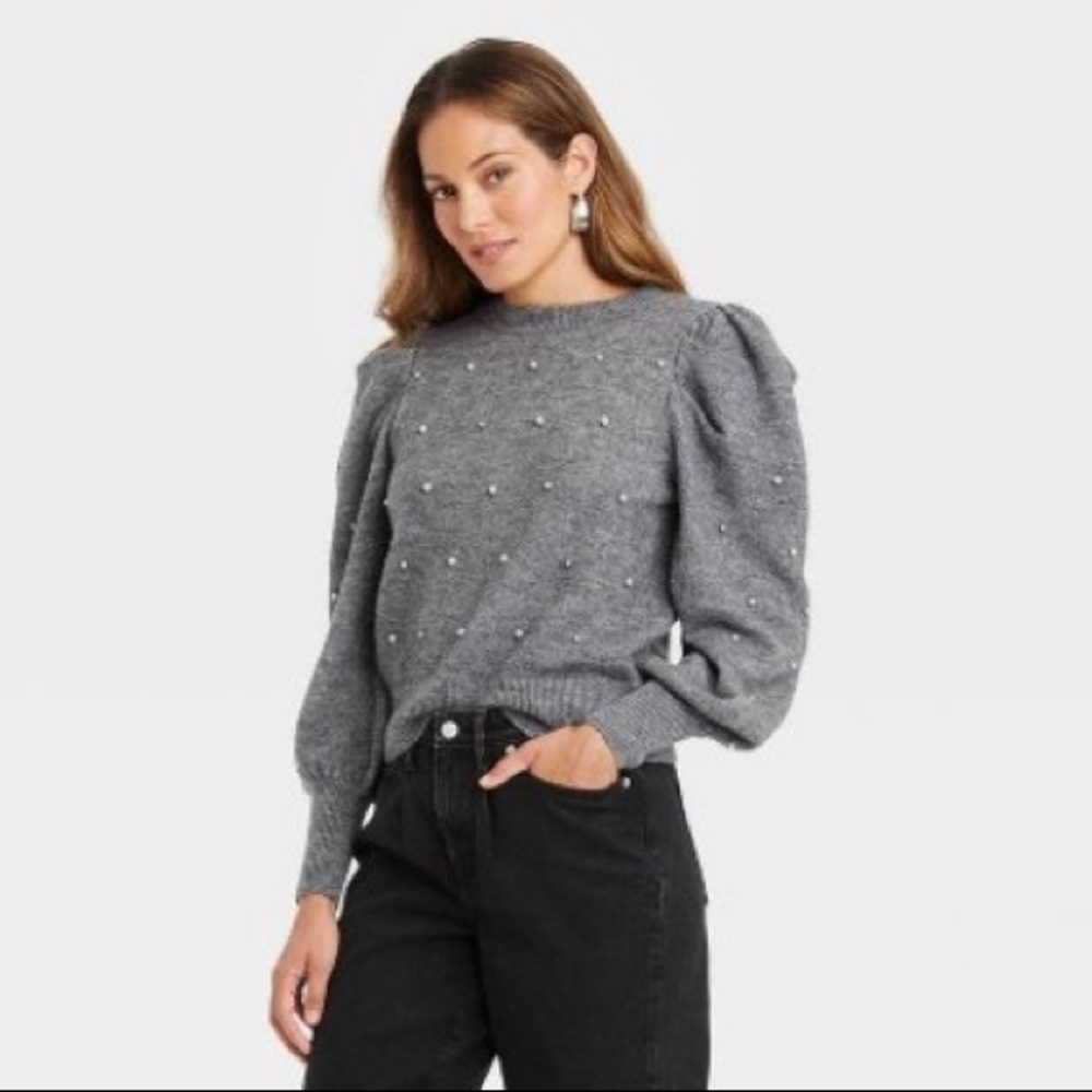 A New Day Crewneck Embellished Pullover Sweater NWT